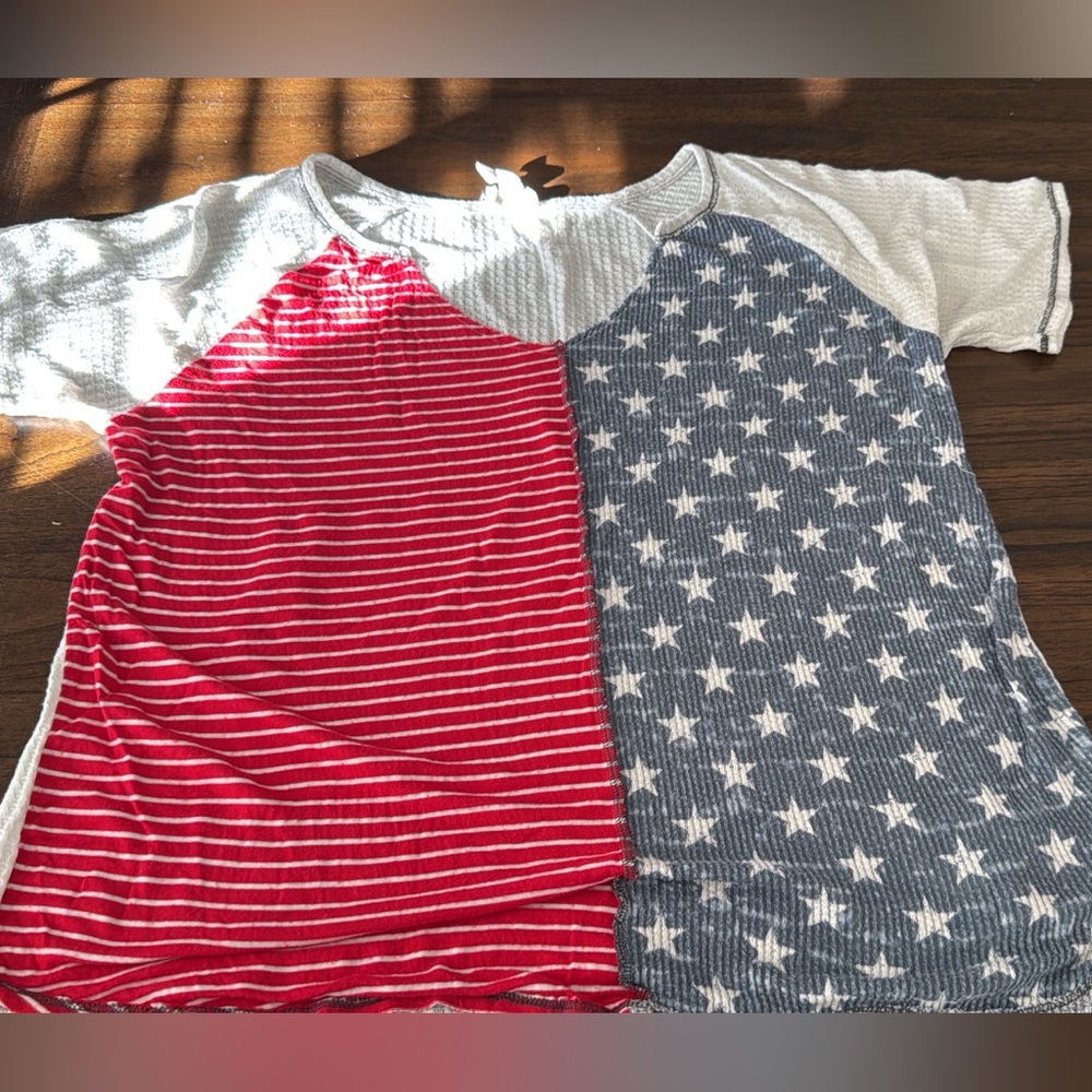 Patriotic women’s  Raglan Shirt - Red, White, and Blue